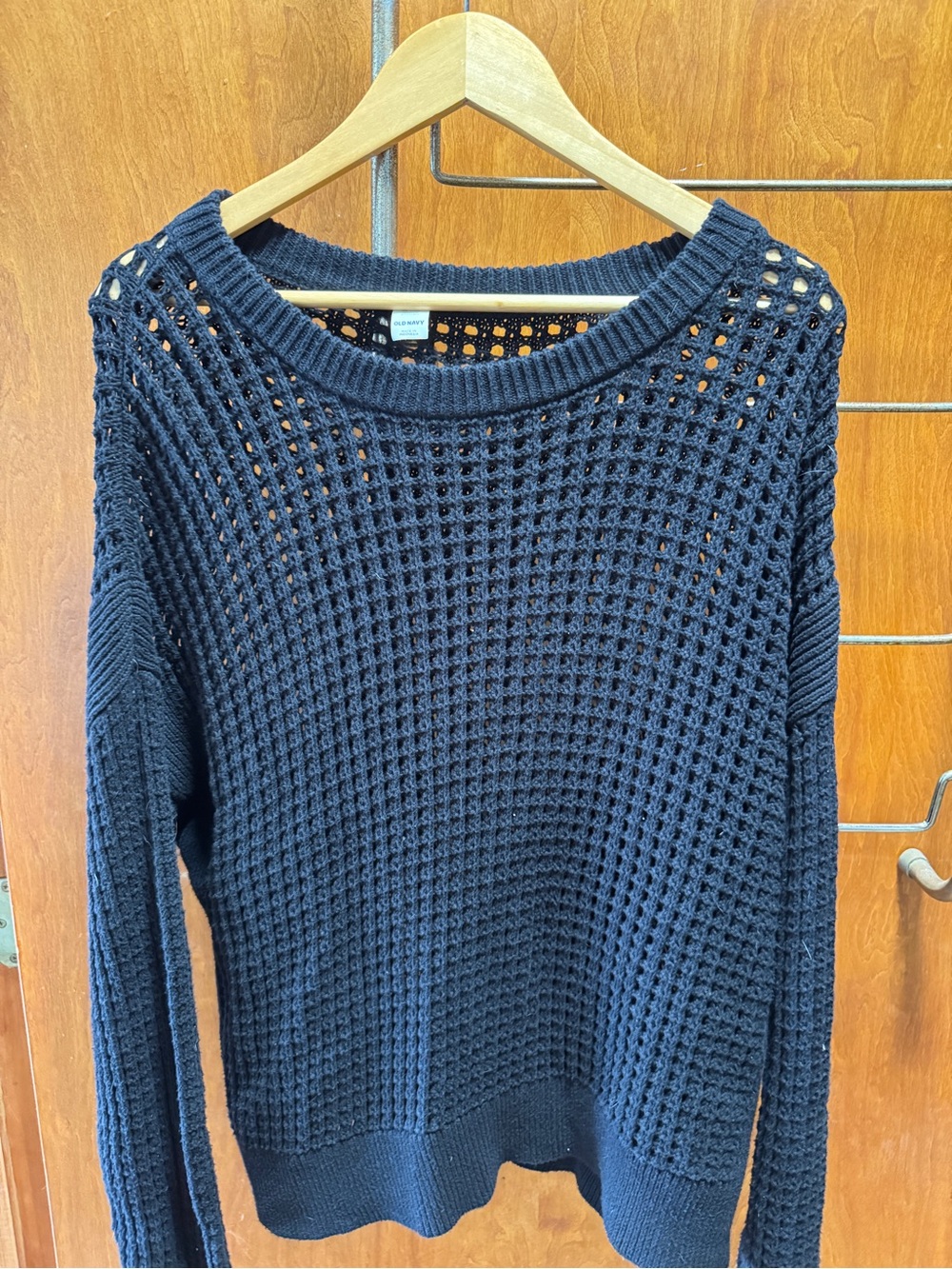 American Eagle Outfitters Black Open-Knit Crewneck Sweater